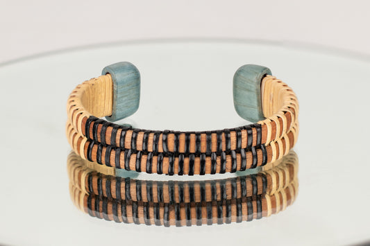 Blue Marquetry Rattan Cuff Bracelet