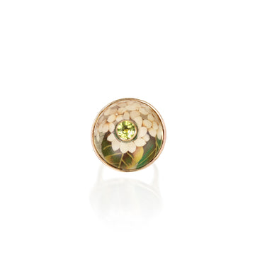 Peridot Hydrangea Marquetry Ring