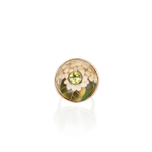 Peridot Hydrangea Marquetry Ring