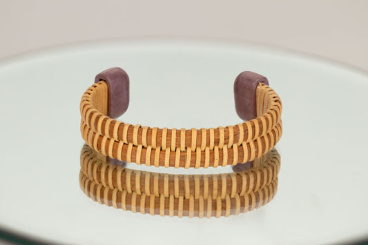 Pink Marquetry Rattan Cuff Bracelet