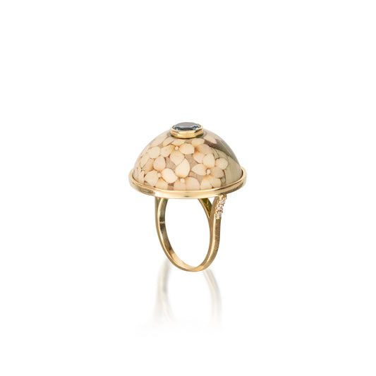 Sky Blue Topaz Hydrangea Marquetry Ring
