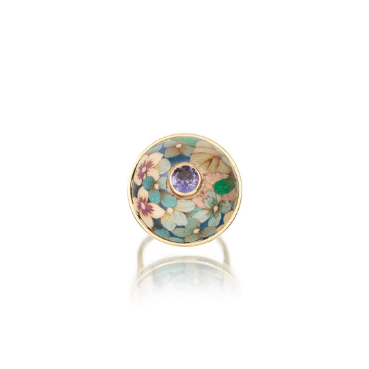 Iolite Hydrangea Marquetry Ring