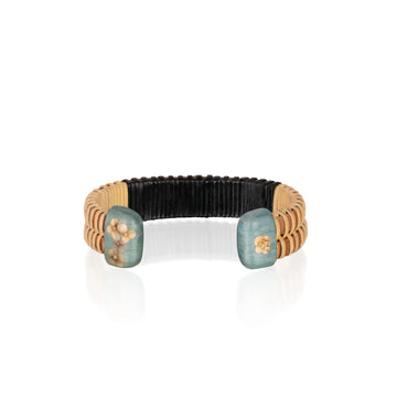 Blue Marquetry Rattan Cuff Bracelet