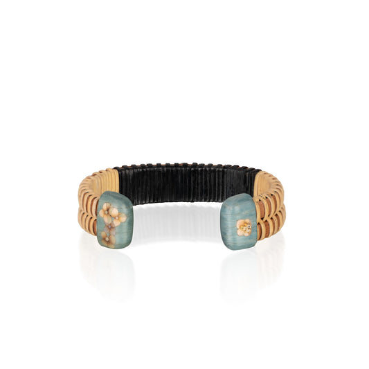 Blue Marquetry Rattan Cuff Bracelet