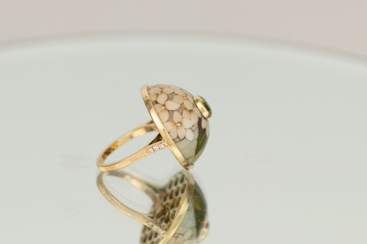 Peridot Hydrangea Marquetry Ring