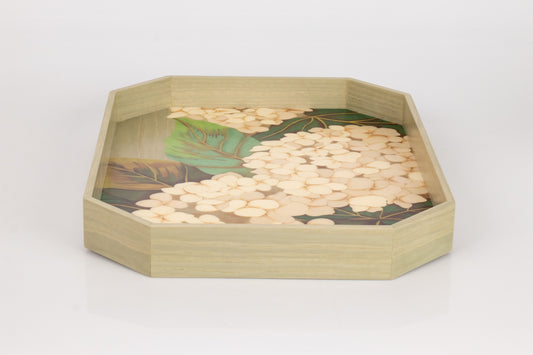 Hydrangea Marquetry Tray with Green Background
