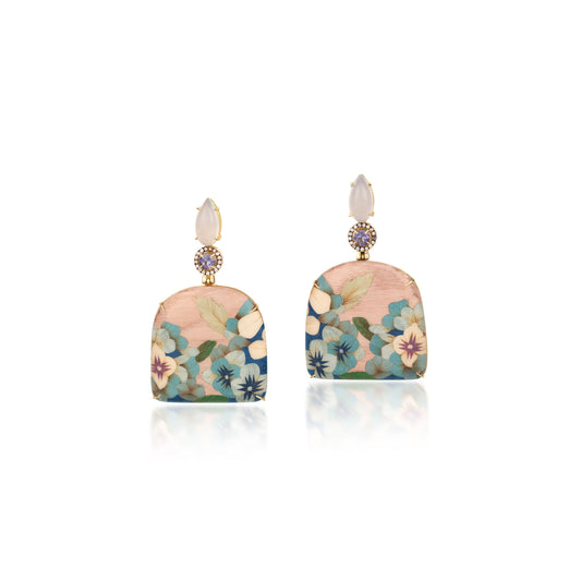 Chalcedony Iolite Pastel Hydrangea Marquetry Earrings