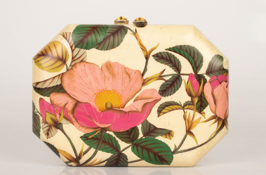 Pink Rose Citrine Marquetry Clutch
