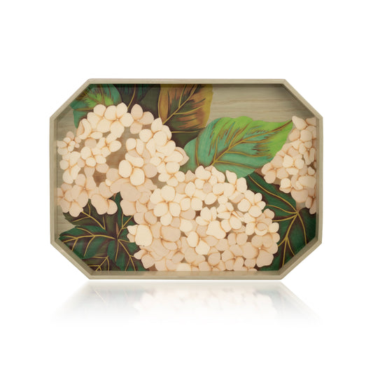 Hydrangea Marquetry Tray with Green Background