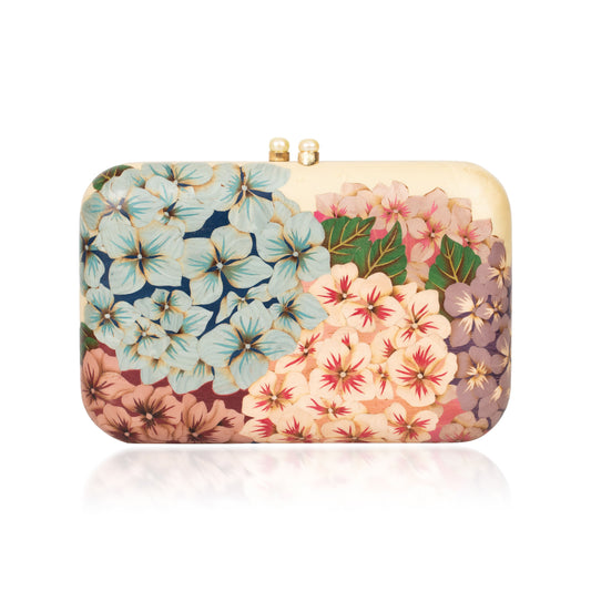 Hydrangea Golden Pearl Marquetry Clutch