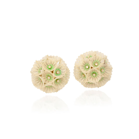 White & Green Horse Mane Diamond Earrings