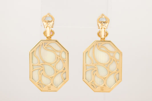 Pink Tourmaline Sky Blue Topaz White Gate Painting Earrings