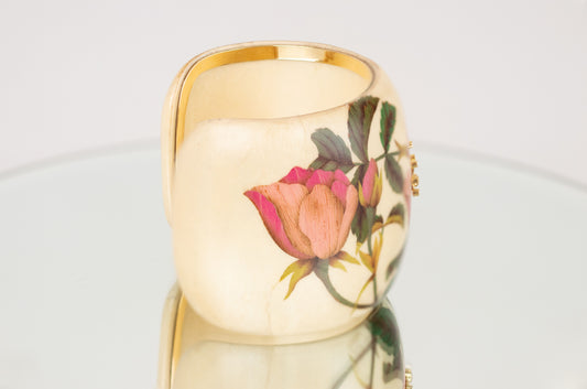 Pink Rose Marquetry Cuff Bracelet