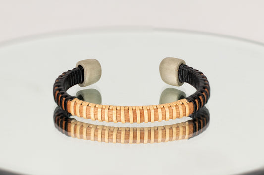 Green Marquetry Rattan Cuff Bracelet