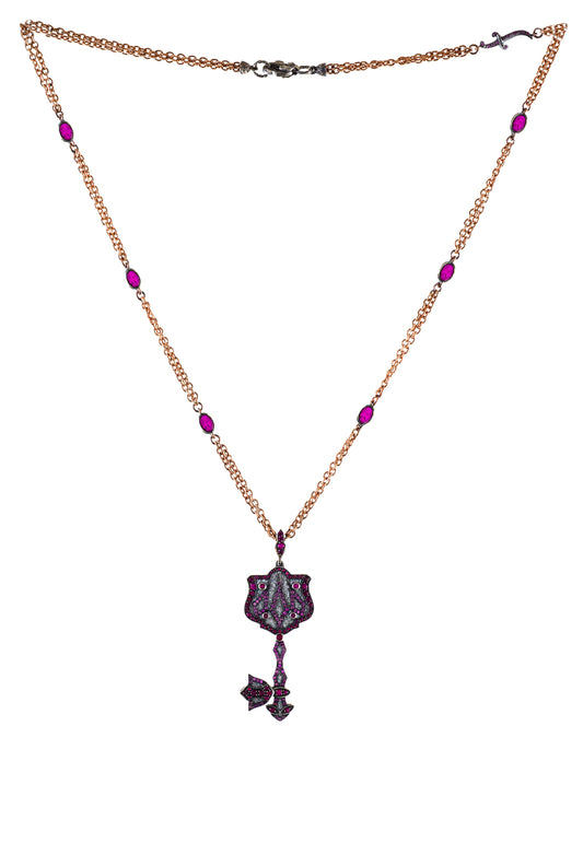 Pink Sapphire Key Pendant Necklace