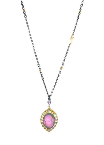 Hand Carved Pink Rose in Moonstone Necklace
