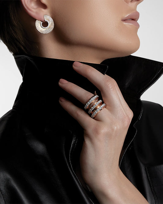 Clive White Gold and Rose Gold Diamond Fluted Hoops