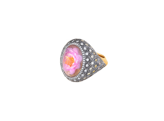 Fancy Diamond Hand Carved Flower Ring