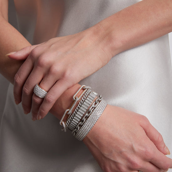 All Pave Diamond Bombe Hinged Bangle Bracelet
