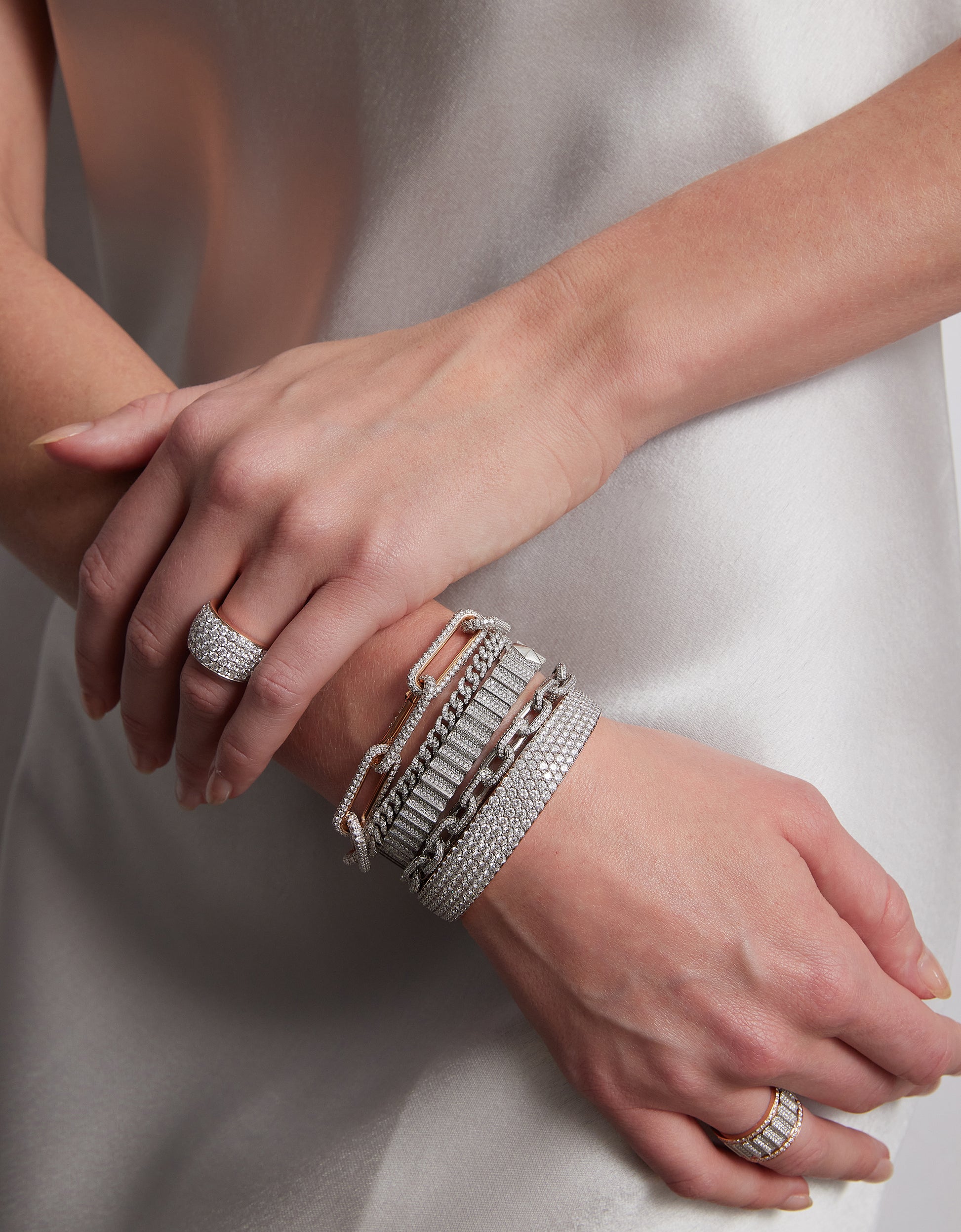 All Pave Diamond Bombe Hinged Bangle Bracelet