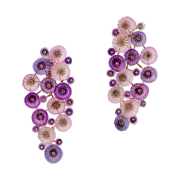 Horse Mane Earrings with Diamonds, Pink and Purple Sapphires