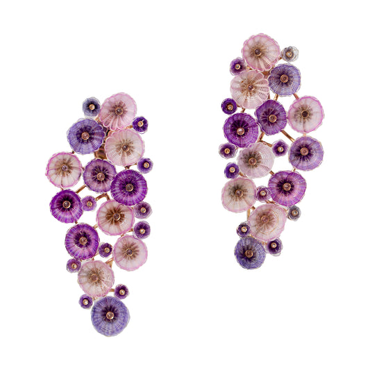 Horse Mane Earrings with Diamonds, Pink and Purple Sapphires