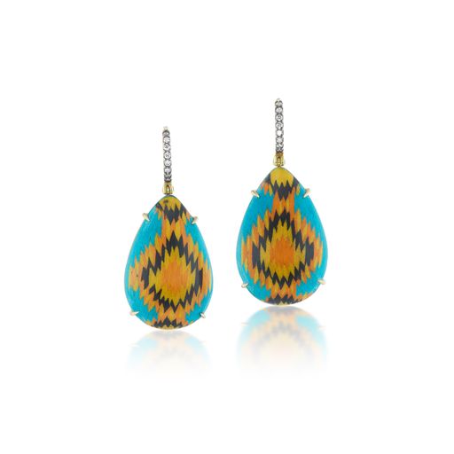 Marquetry Earrings with Diamond Drop