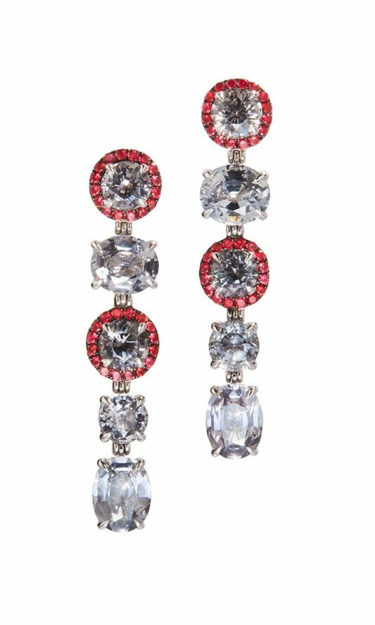 Grey and Red Spinel Grey Lady Earrings