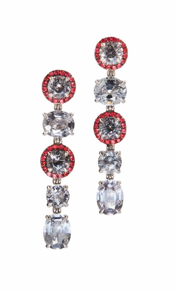 Grey and Red Spinel Grey Lady Earrings