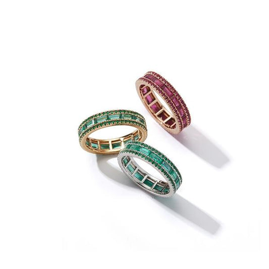 Emerald Origami Stacking Ring (White Gold)