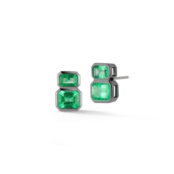 Emerald Two-Tiered Stud Earrings