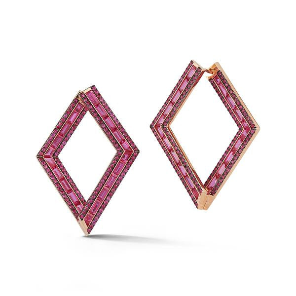 Hot Pink Sapphire and Ruby Tesla Origami Earrings