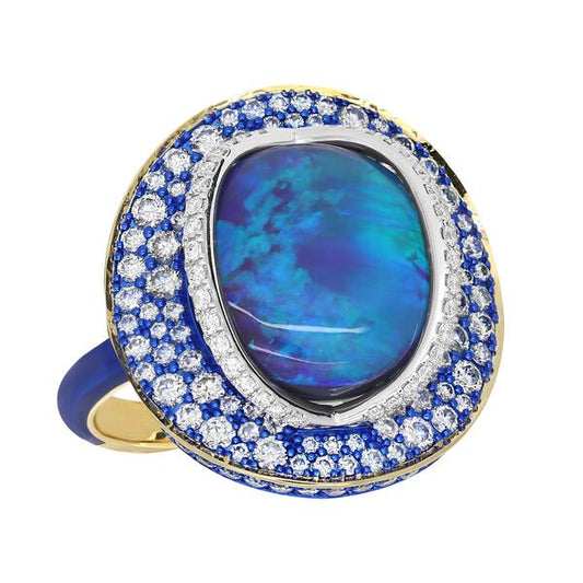 Opal Orbit Ring with Sapphires and Diamonds