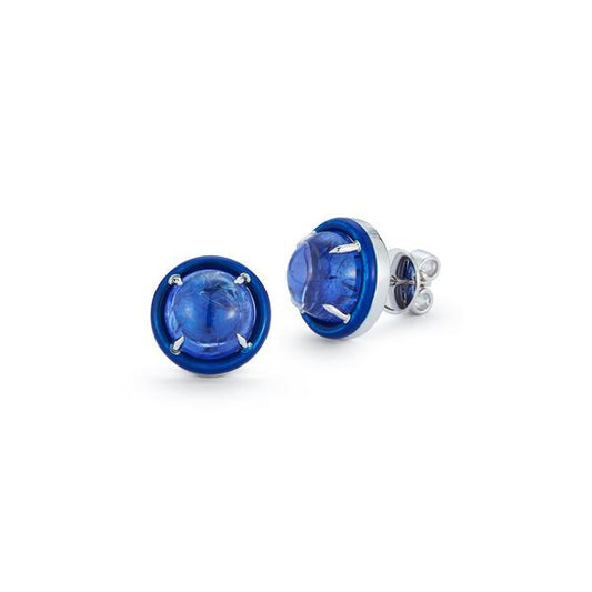 Small Tanzanite and Blue Enamel Earrings