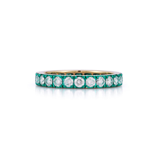 Diamond and Green Rhodium Finish Band Ring