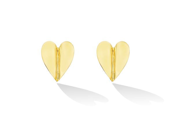 Yellow Gold Wings of Love Large Folded Heart Studs