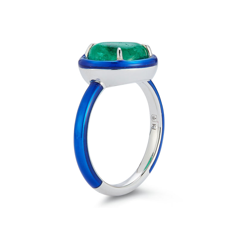 Muzo Emerald Ring with Blue Enamel