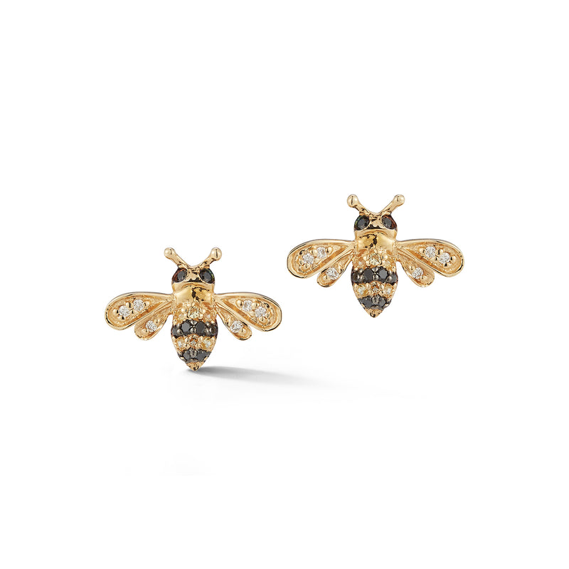 Mini Bumblebee Studs, Black Diamonds