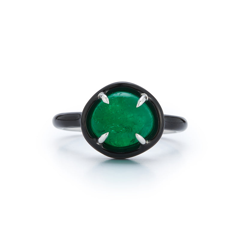 Muzo Emerald Ring with Black Enamel