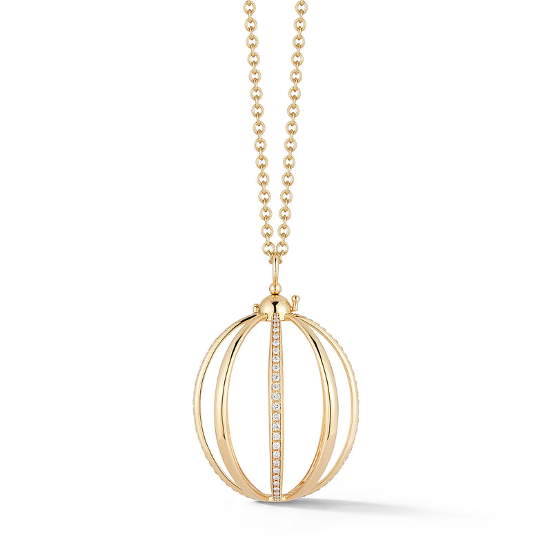 Medium Cage Necklace with Diamond in Yellow Gold