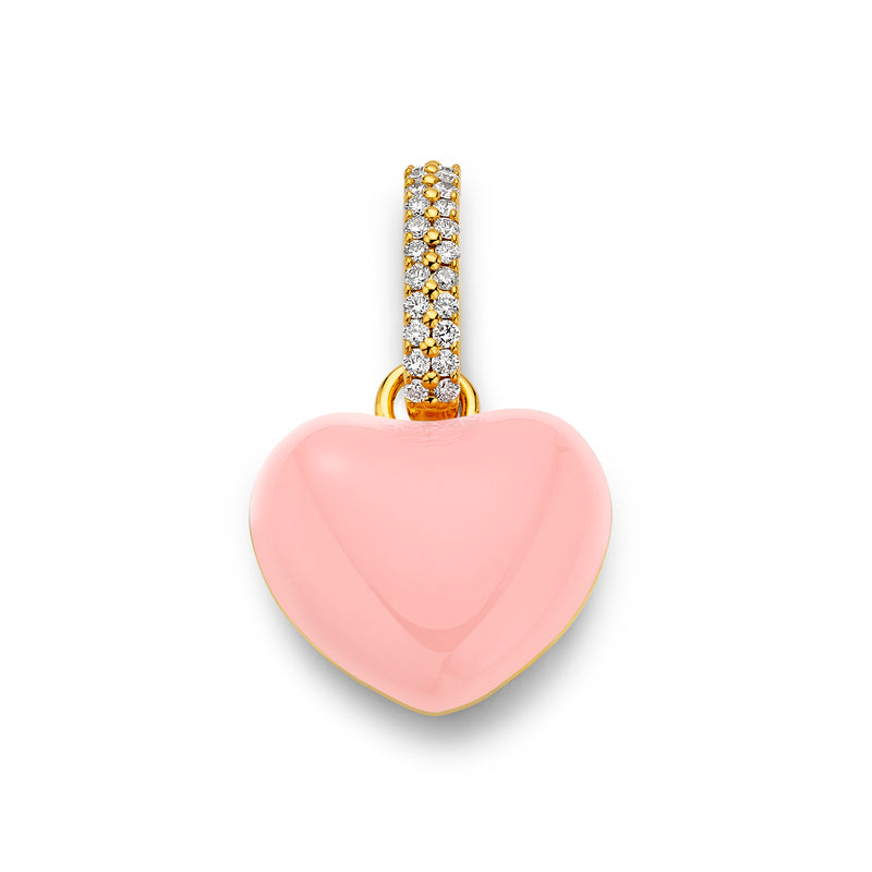 Pink Enamel Puffy Heart Charm Pendant