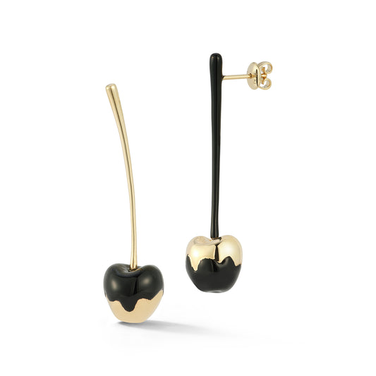 Cherry Earrings with Black Enamel