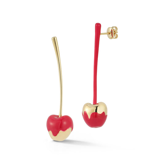 Cherry Earrings with Pink Enamel