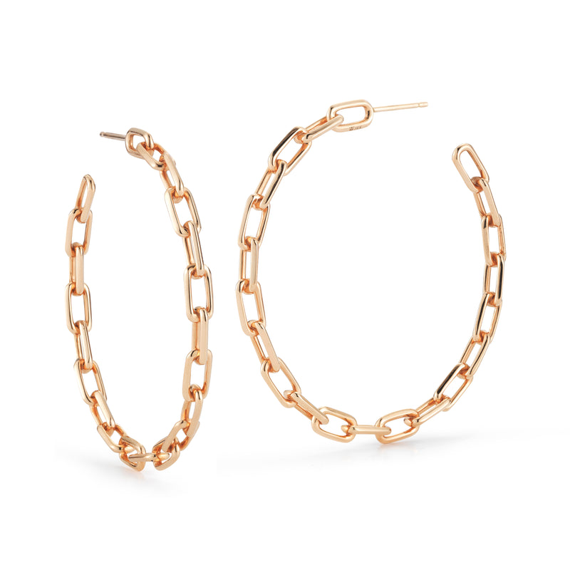 Saxon 18K Rose Gold Chain Link Hoop Earrings