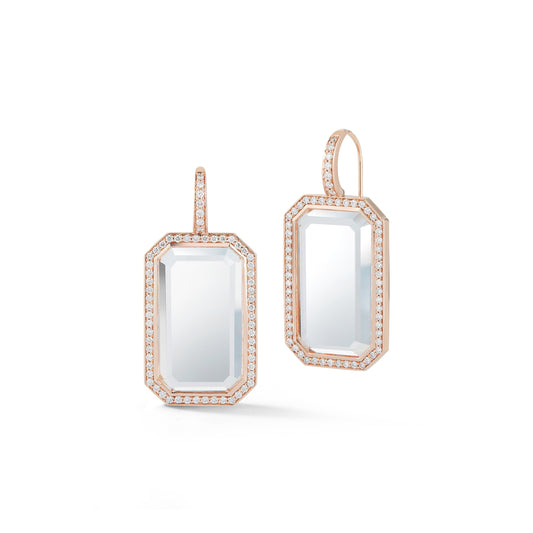 Bell 18K Rose Gold, Diamond & Rock Crystal Rectangular Earring