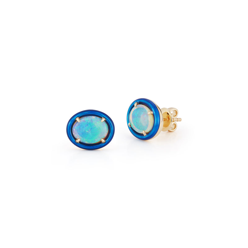 Oval Opal and Blue Enamel Studs