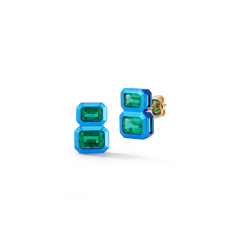 Emerald Studs with Blue Rhodium