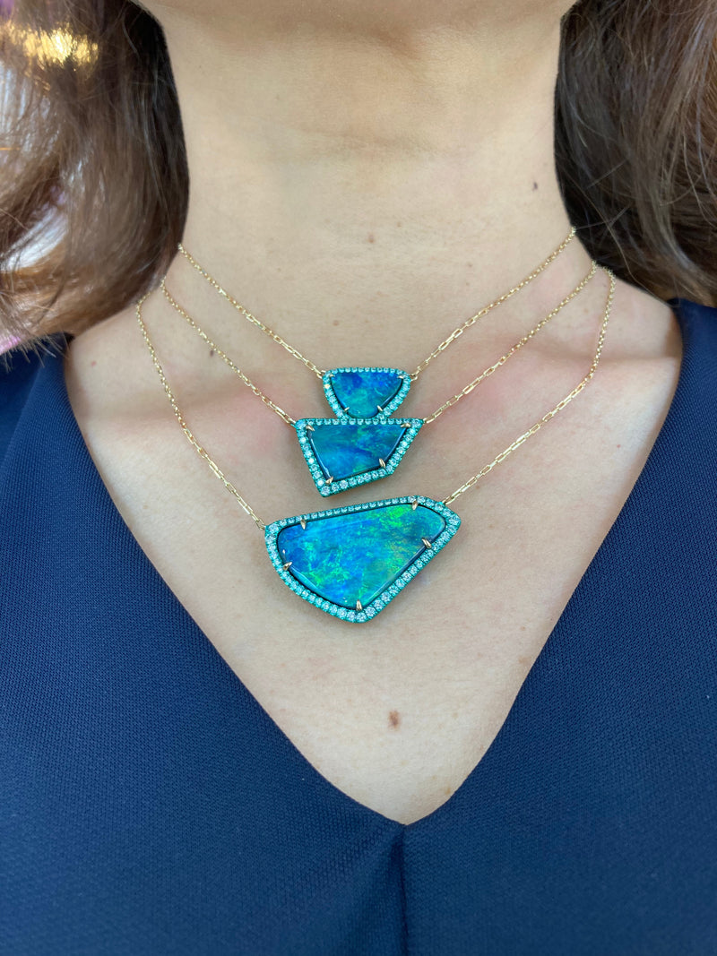 Geometric Green Opal and Diamond Layering Necklace