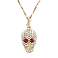 Pearl Skull with Ruby Eyes Necklace