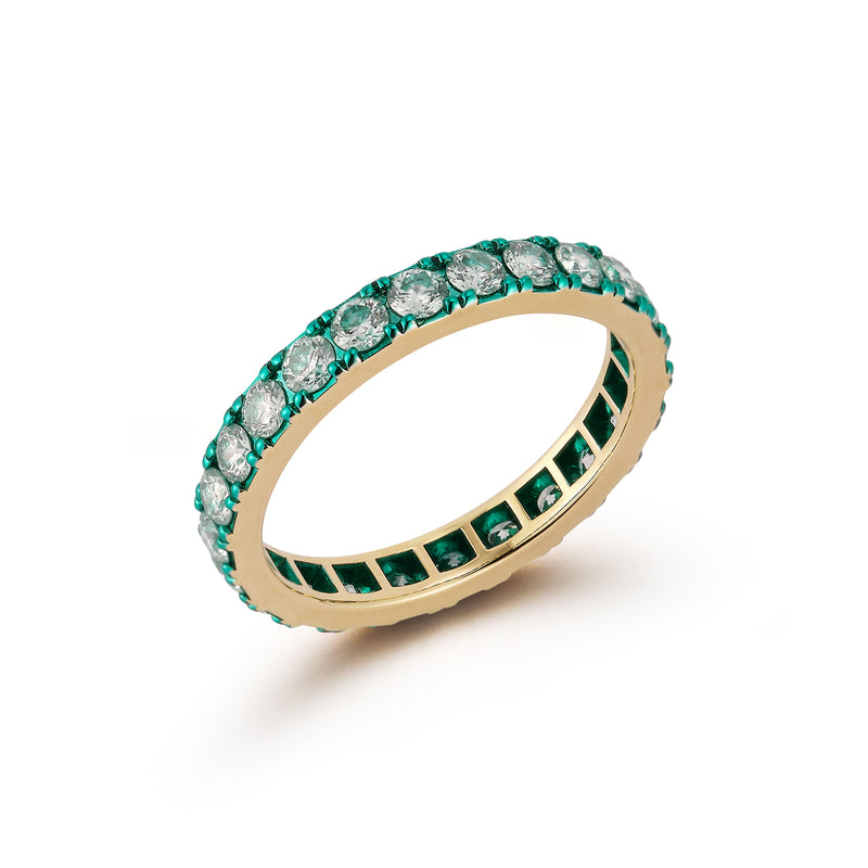 Diamond and Green Rhodium Finish Band Ring